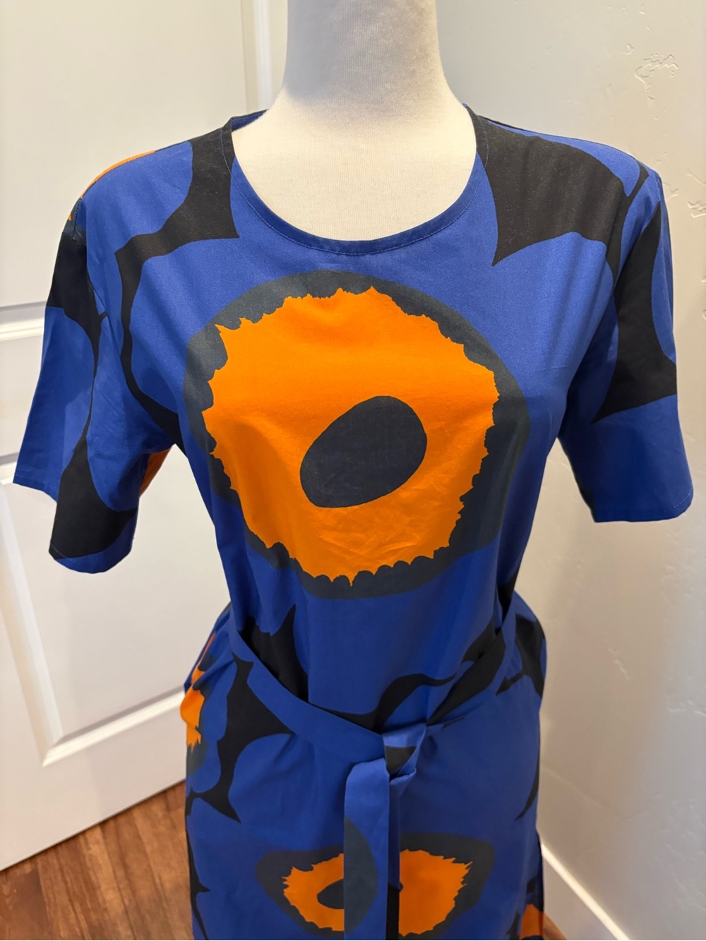 Stunning Marimekko Blue & Orange Floral Midi Dress Size Small/Medium 34 NWOT - Picture 3 of 9